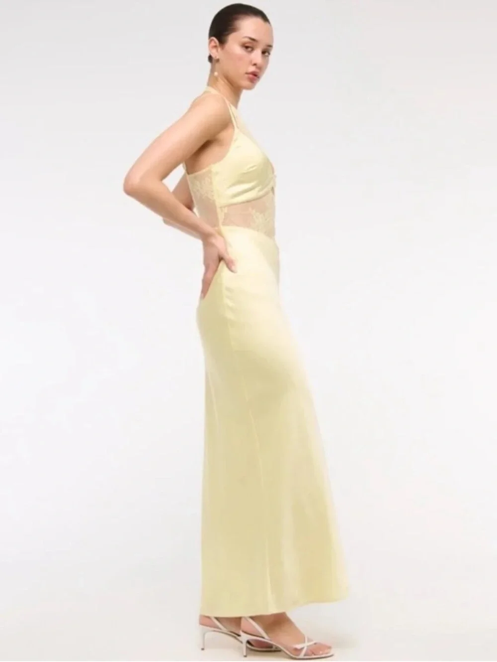 Abercrombie & Fitch Pale Yellow Lace Halter Maxi Dress — NWT